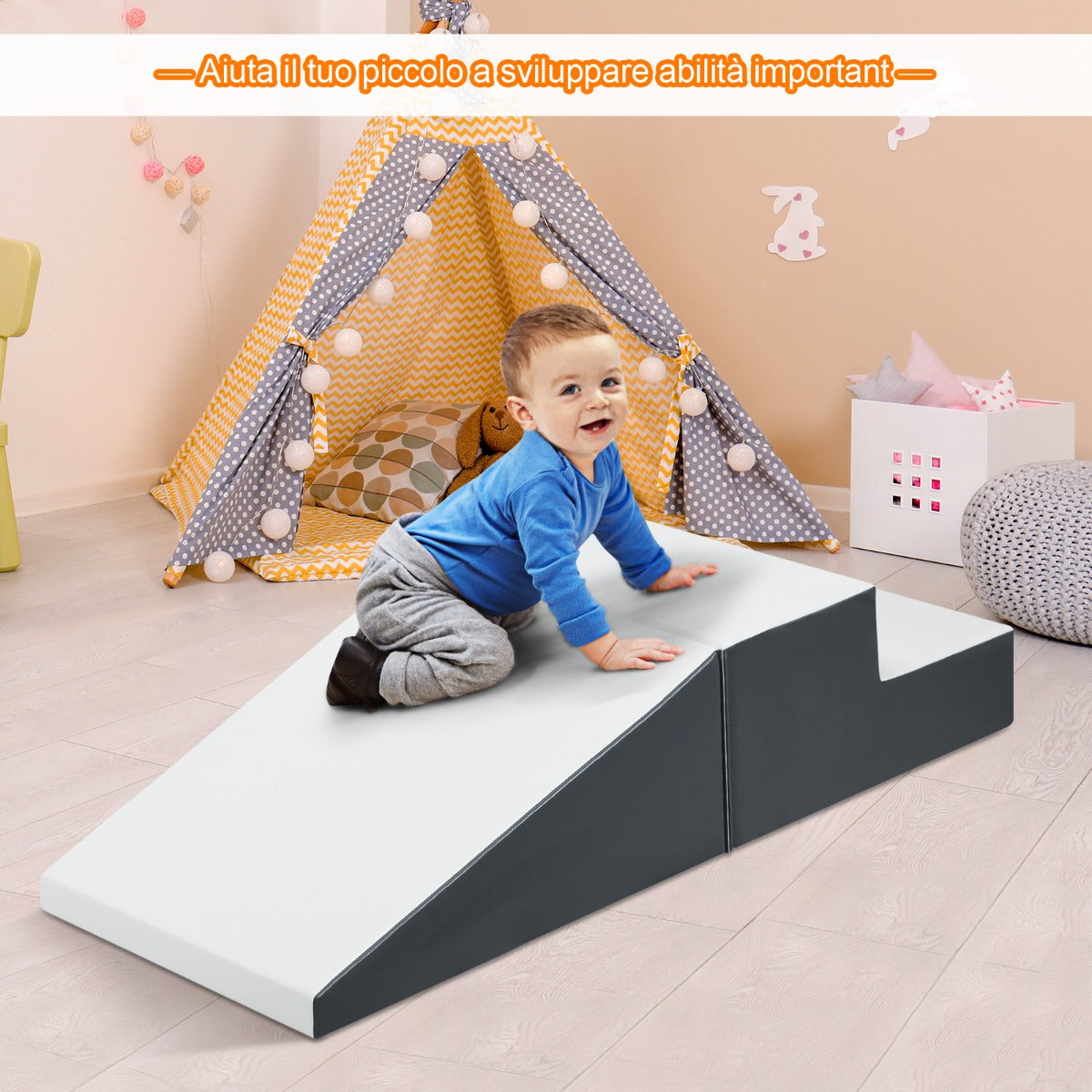 Set attivit¨¤ per arrampicarsi e gattonare, Gradini in schiuma morbida e rampa giocattolo per arrampicarsi Bianco-Giocattoli educativi