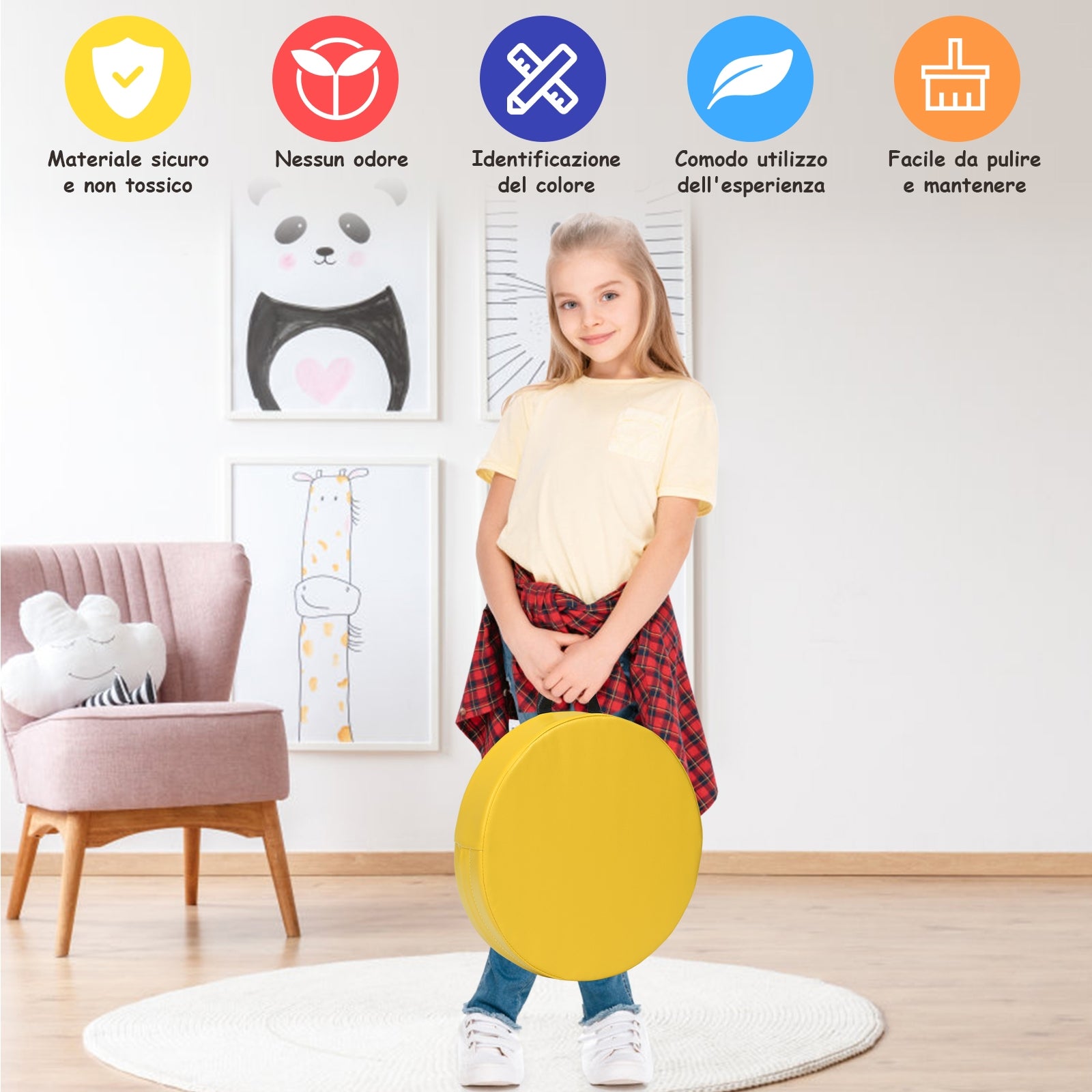 Cuscinetti per bambini con 6 colori e forma rotonda, Cuscini impermeabili con maniglia ergonomica-Giocattoli educativi