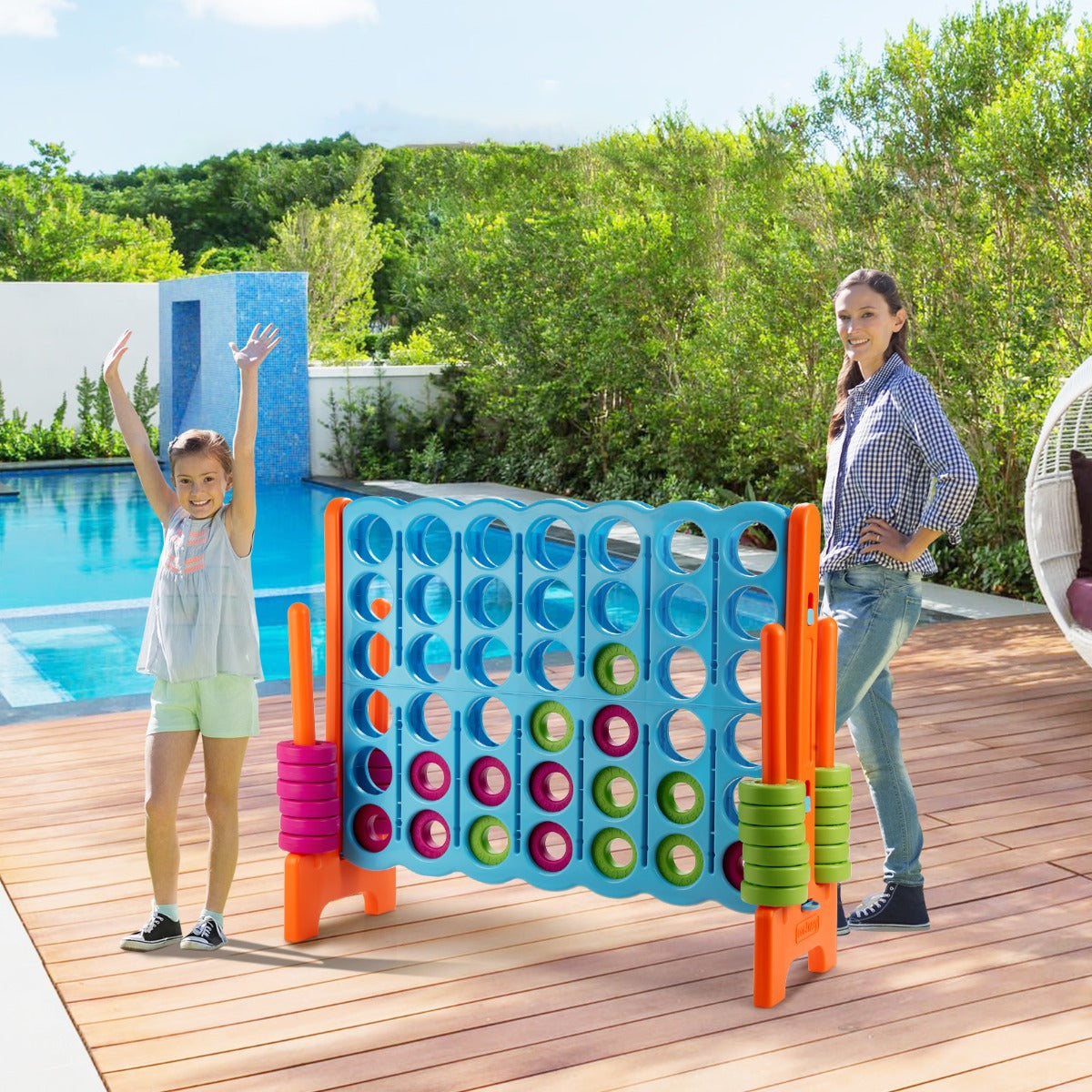 Forza 4 gigante 104cm per bambini e adulti, Gioco da interno ed esterno con 42 pedine e barra Blu e arancione-Giochi esterni