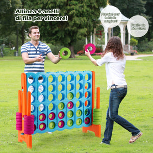 Forza 4 gigante 104cm per bambini e adulti, Gioco da interno ed esterno con 42 pedine e barra Blu e arancione-Giochi esterni