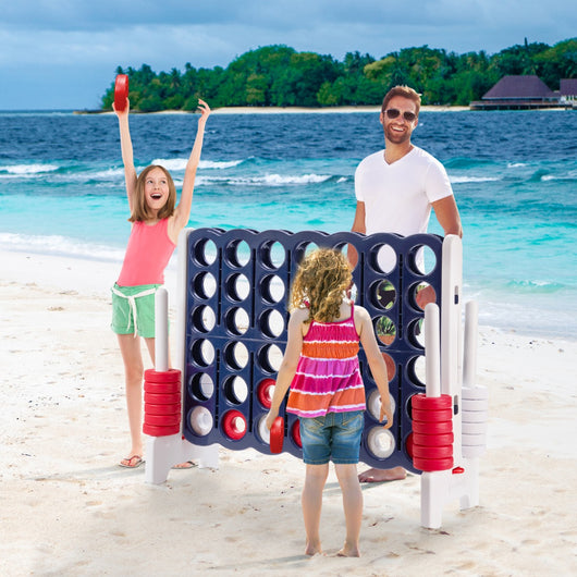 Forza 4 gigante 104cm per bambini e adulti, Gioco da interno ed esterno con 42 pedine e barra Blu e grigio-Giochi su prato