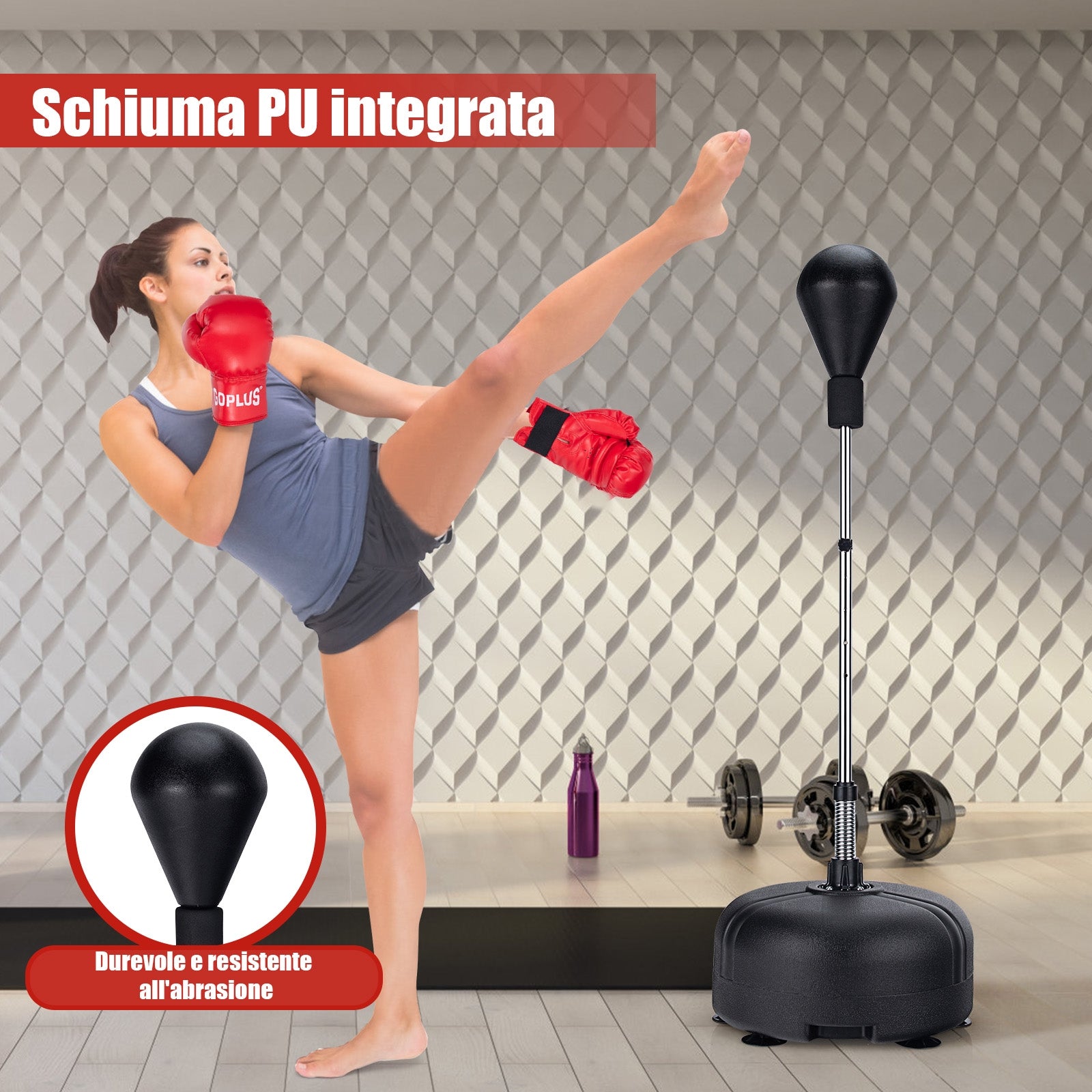 Punching ball per adulti e bambini con altezza regolabile in 4 posizioni, Sacco da boxe con supporto e guanti Nero-Boxe