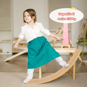 Balance board di bamb¨´ con bordi lucidati per uso interno ed esterno, Tavola oscillante per bambini e adulti-Ginnastica yoga e danza