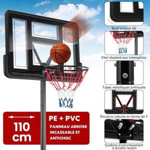 Canestro basket su cavalletto regolabile in altezza 130-305 cm 12 livelli con ruote movibili 2 reti base zavorrata 20_0006328