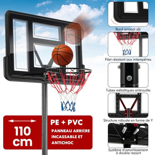 Canestro basket su cavalletto regolabile in altezza 130-305 cm 12 livelli con ruote movibili 2 reti base zavorrata 20_0006328