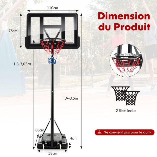 Canestro basket su cavalletto regolabile in altezza 130-305 cm 12 livelli con ruote movibili 2 reti base zavorrata 20_0006328