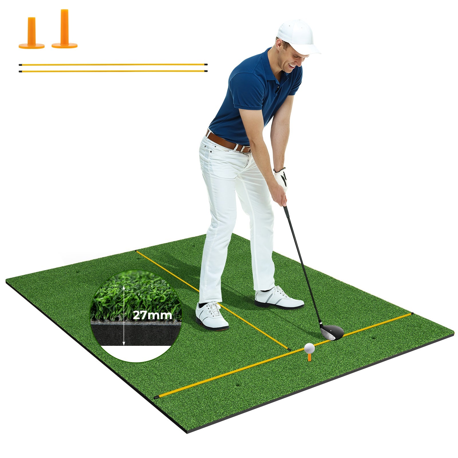 Tappetino da allenamento per il golf 152 x 117 cm con allineamento preciso e facile da riporre in erba sintetica verde 20_0014226