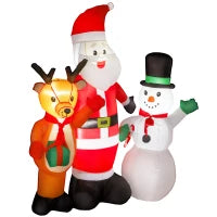 Babbo Natale Gonfiabile alto 150 cm con Renna e Pupazzo di Neve, Luci LED e Gonfiatore Elettrico per Esterno