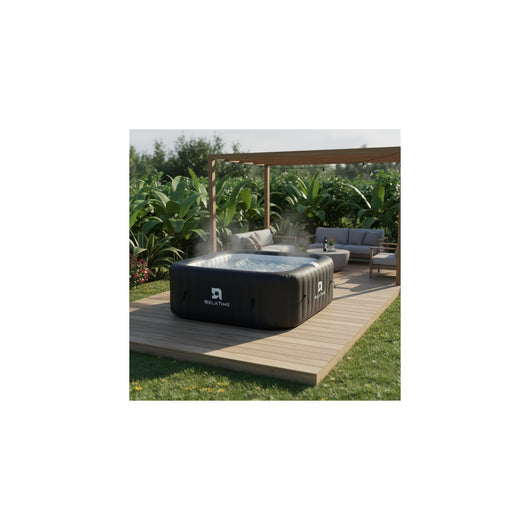 Spa gonfiabile quadrata 6 posti - RELXTIME - 130 getti - Nero - Filtro e copertura inclusi