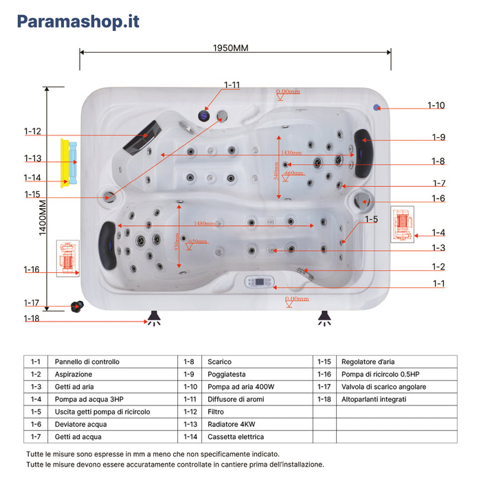 Minipiscina vasca idromassaggio 195x140x75,5 cm da esterno 2 persone | Duo
