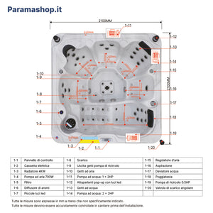 Minipiscina vasca idromassaggio 210x210x95 cm da esterno 6 persone | Garda