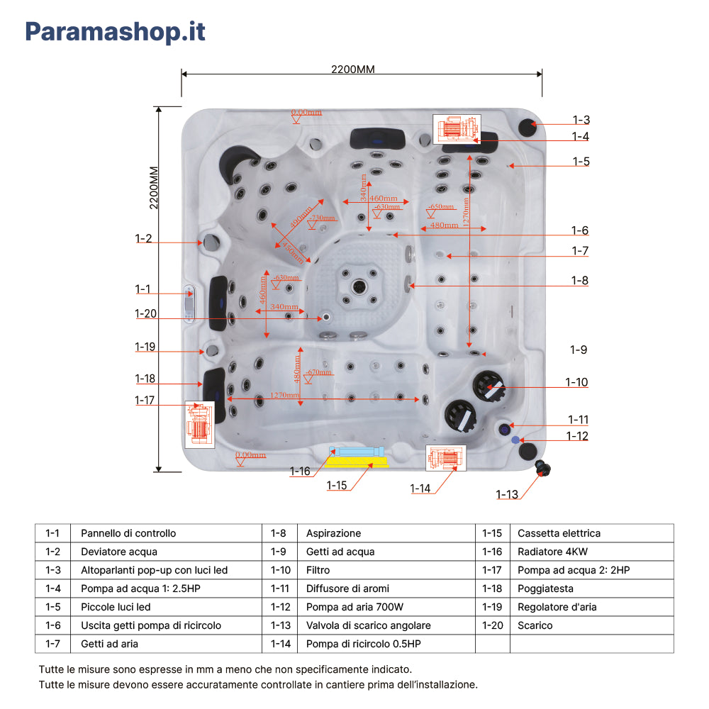 Minipiscina vasca idromassaggio 220x220x96 cm da esterno 5 persone | Garda