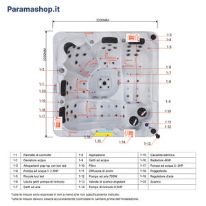 Minipiscina vasca idromassaggio 220x220x96 cm da esterno 5 persone | Garda