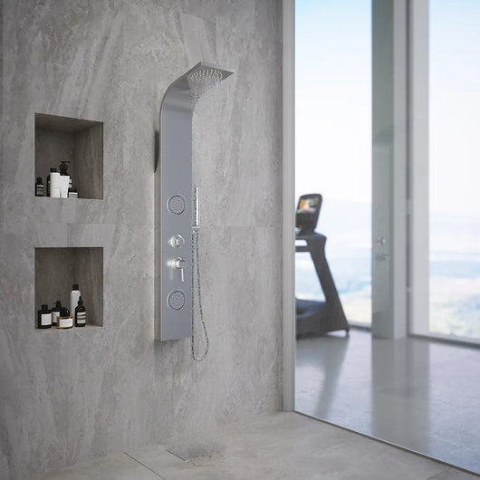 Pannello doccia curvo in acciaio cromato con doccino, 3 funzioni |  Spa