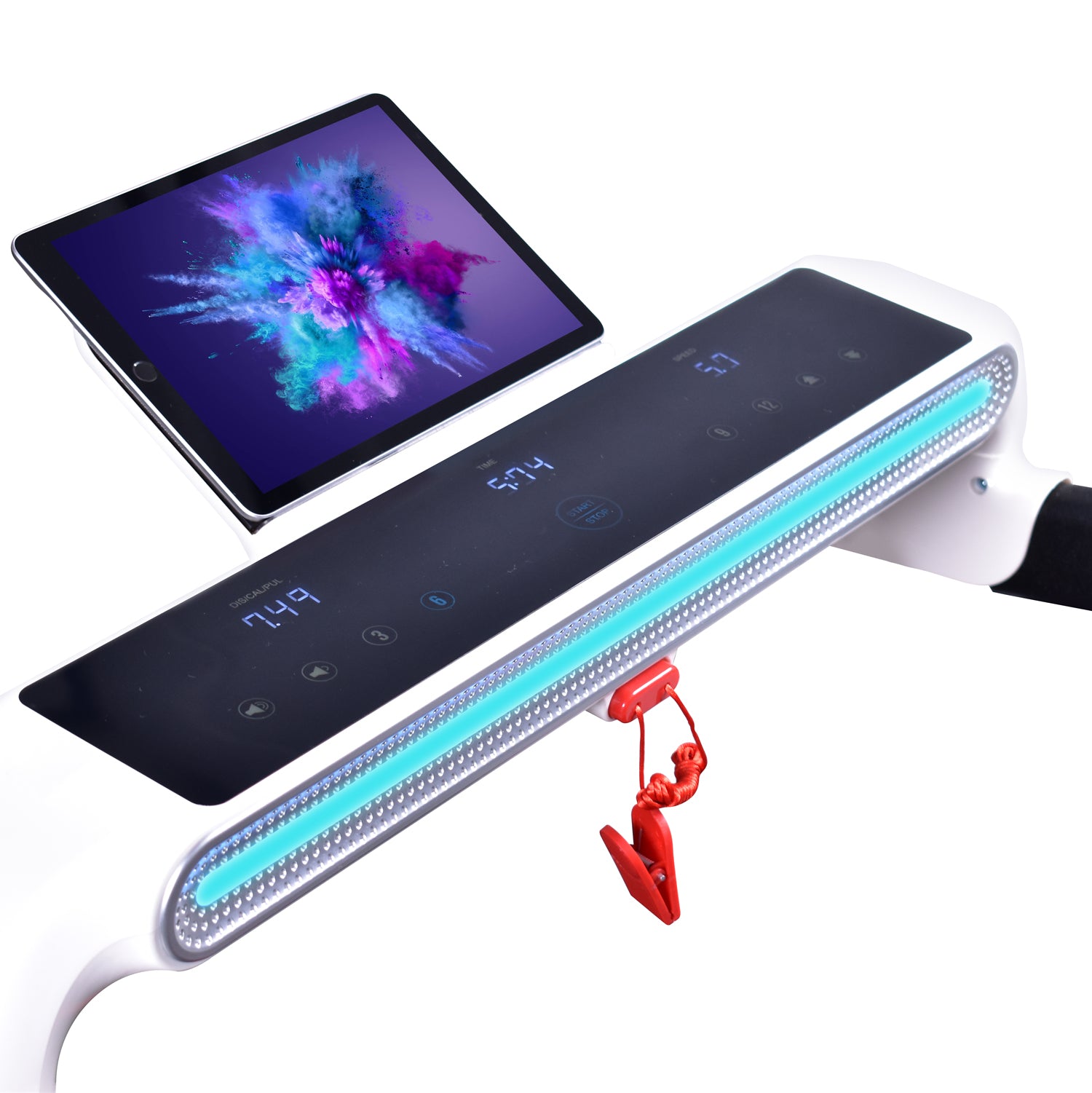 BOUDECH SPACE 1800- Tapis Roulant Elettrico 1800W pieghevole ultra piatto con display touch screen, supporto per ipad, speakers bluetooth, app system e cardiofrequenzimetro bianco