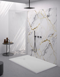 Piatto doccia rettangolare 70x170 cm effetto pietra marmoresina con griglia in tinta bianco ASIA