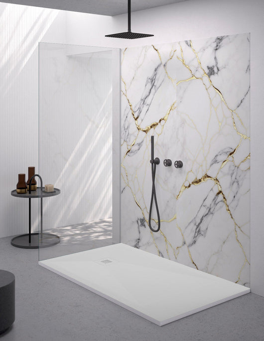 Piatto doccia rettangolare 80x100 cm effetto pietra marmoresina con griglia in tinta bianco ASIA