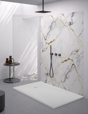 Piatto doccia rettangolare 80x120 cm effetto pietra marmoresina con griglia in tinta bianco ASIA