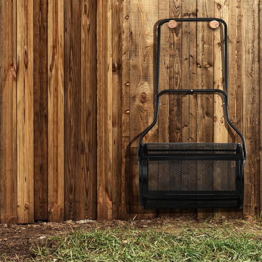 Spandiconcime con impugnatura pratica chiusure laterali e rullo a rete, Spanditerriccio in metallo larghezza 68 cm Nero-Attrezzi da giardino