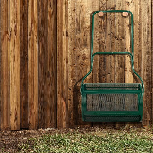 Spandiconcime con impugnatura pratica chiusure laterali e rullo a rete, Spanditerriccio in metallo larghezza 68 cm Verde-Attrezzi da giardino