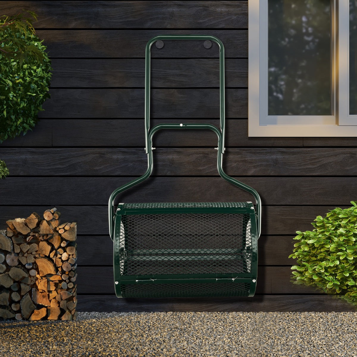 Spargisfagno con aggiornamento delle serrature laterali e manico, Spargitore di muschio di torba da 68cm Verde-Attrezzi da giardino