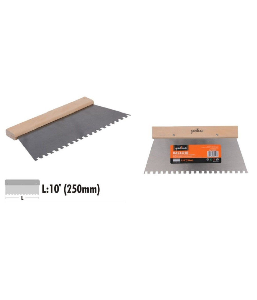 Spatola Dentata Raschietto Trapezoidale Acciaio Impugnatura Legno 10â€³ 250mm 90459         