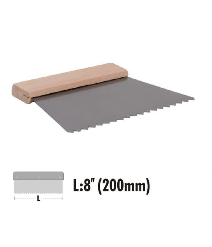 Spatola Dentata Raschietto Trapezoidale Acciaio Impugnatura Legno 8â€³ 20cm 90454         
