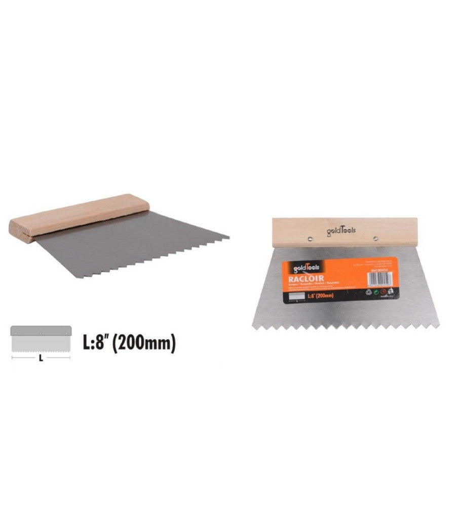 Spatola Dentata Raschietto Trapezoidale Acciaio Impugnatura Legno 8â€³ 20cm 90454         