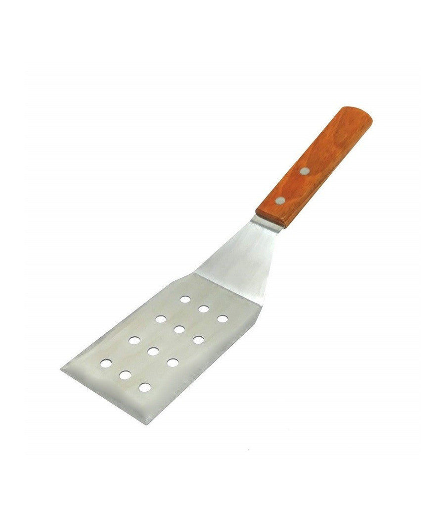 Spatola Forata In Acciaio Con Manico In Legno Paletta Gira Grigliare Carne Bbq         