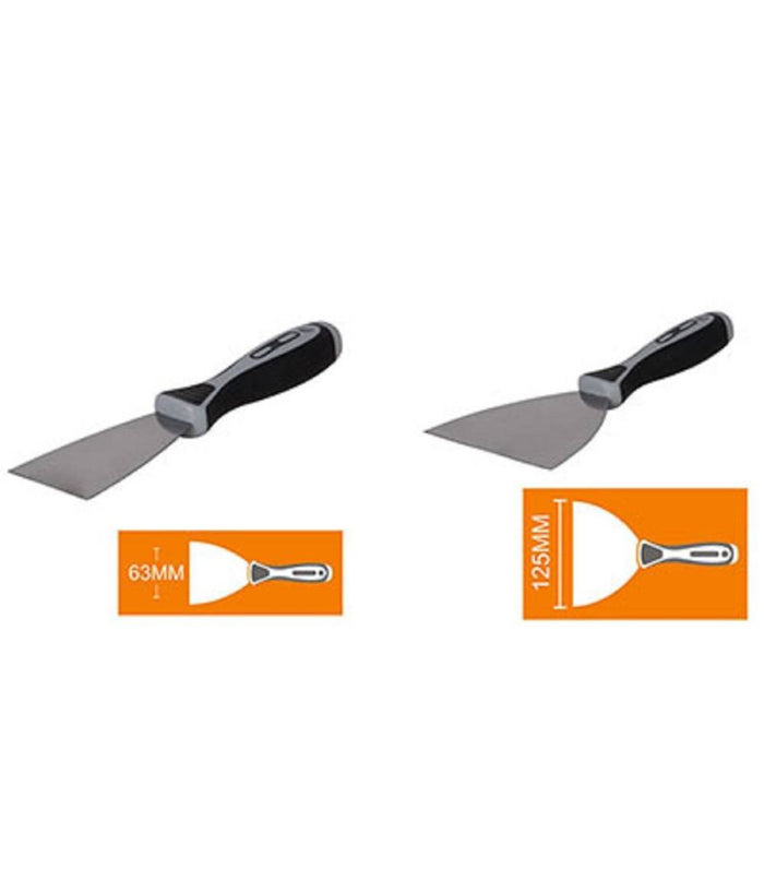 Spatola In Acciaio 2pz Manico Antiscivolo Per Pittori Stuccatori 63 125 Mm         