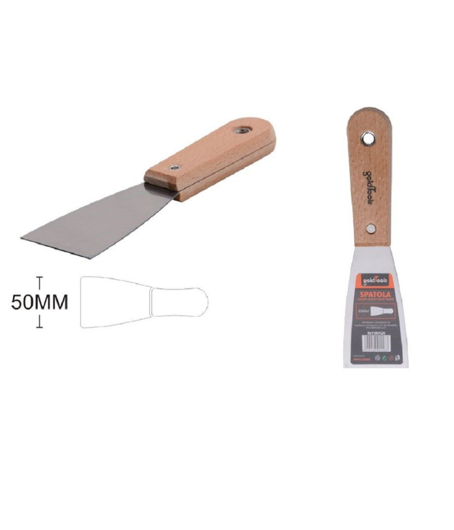 Spatola Per Pareti In Acciaio 50 Mm Ferramenta Con Maniglia In Legno 2" 90426         