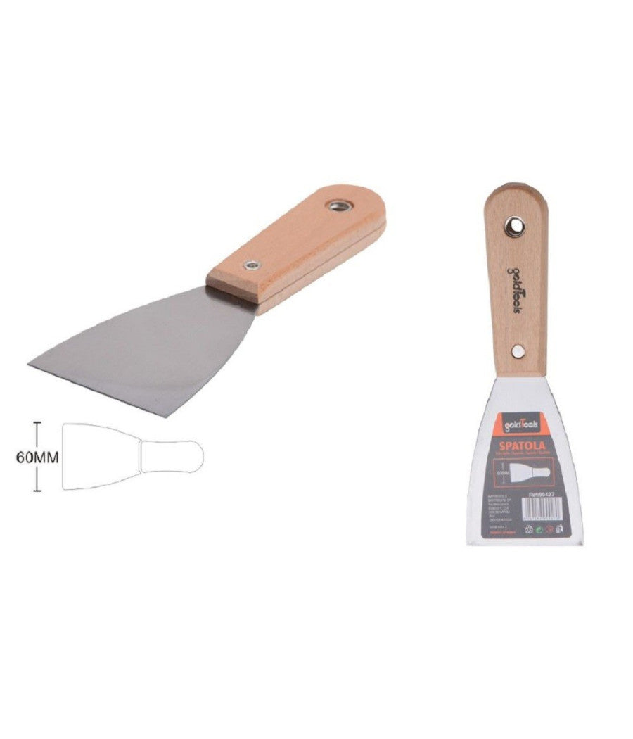 Spatola Per Pareti In Acciaio 60 Mm Ferramenta Con Maniglia In Legno 2.5" 90427         