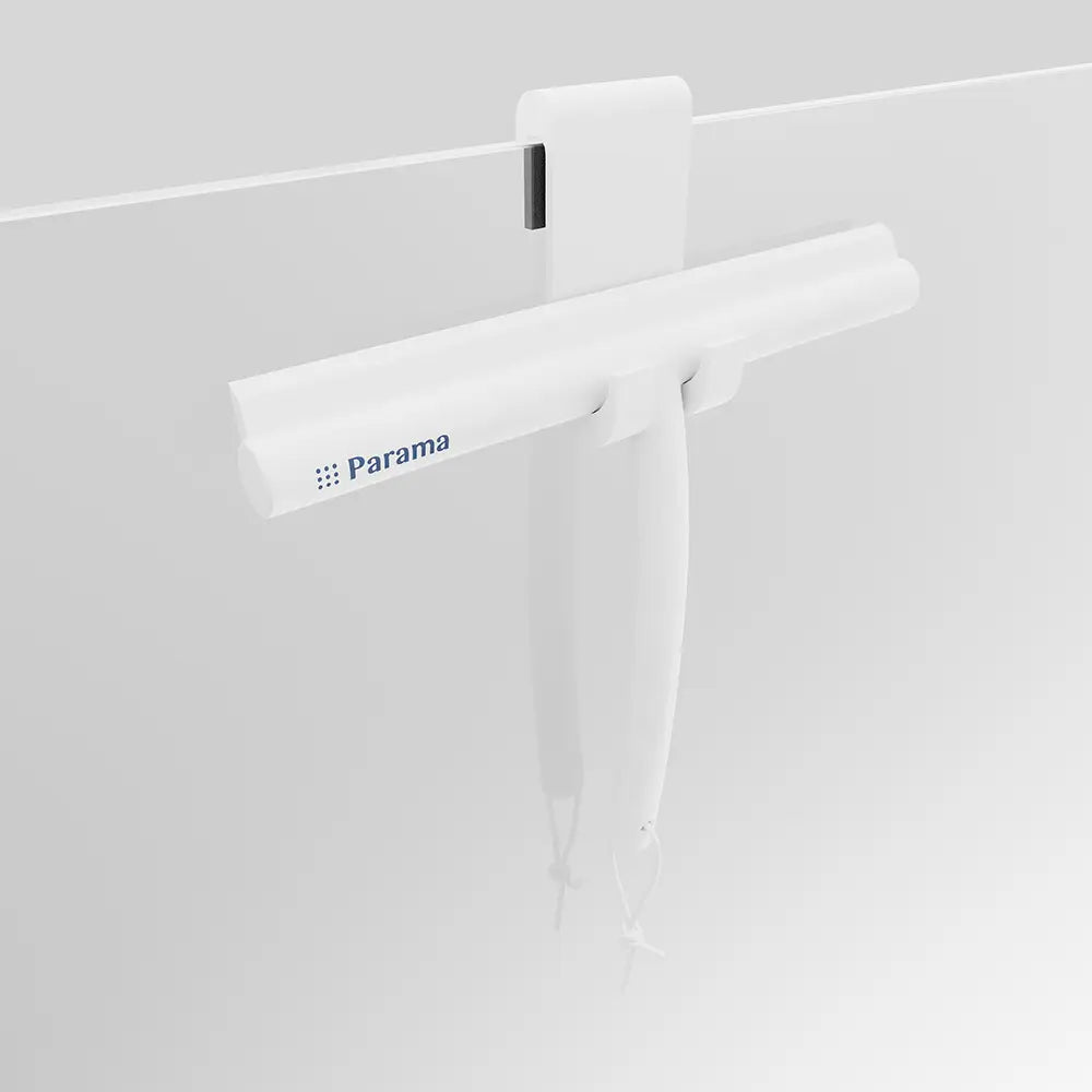 Tergivetro in silicone bianco con anima in acciaio inox e gancio per box doccia | Tergi