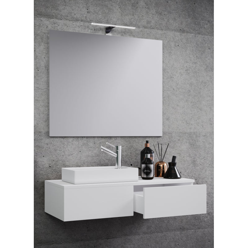 Spazio di Ezooza  Mobile Sospeso con lavabo in ceramica di alta qualità e specchio, Bianco ,