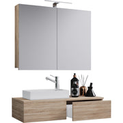 Spazio di Ezooza  Mobile Sospeso con lavabo in ceramica di alta qualità ed armadietto a specchio, Rovere Sonoma ,
