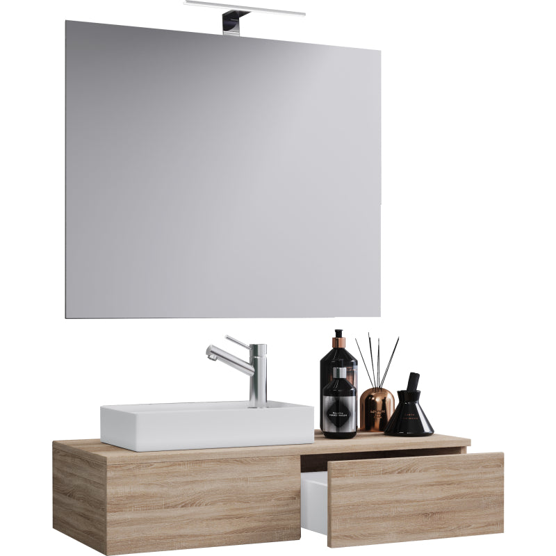 Spazio di Ezooza  Mobile Sospeso con lavabo in ceramica di alta qualità e specchio, Rovere Sonoma ,