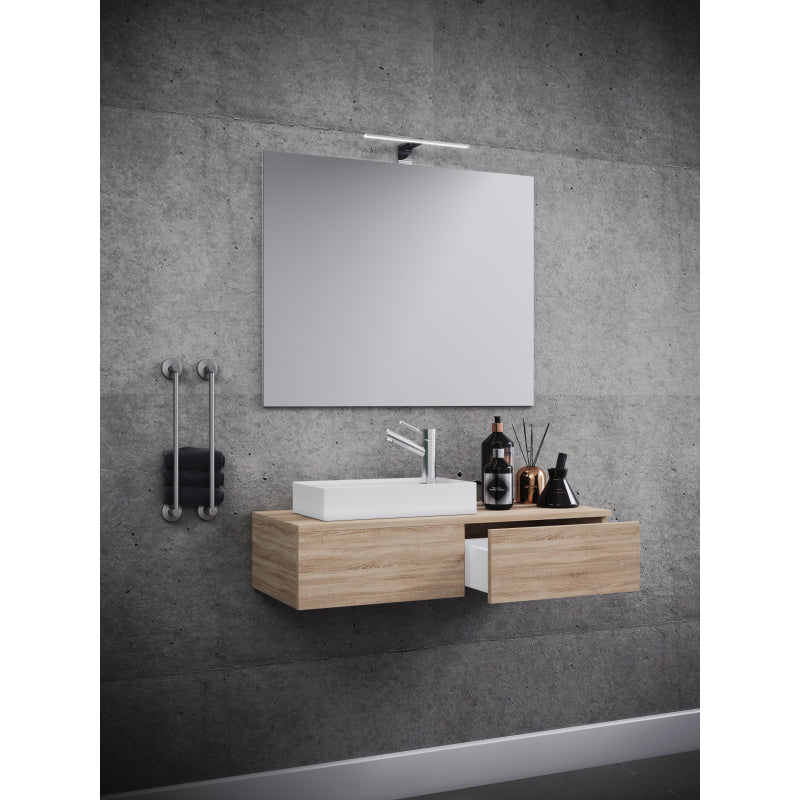 Spazio di Ezooza  Mobile Sospeso con lavabo in ceramica di alta qualità e specchio, Rovere Sonoma ,