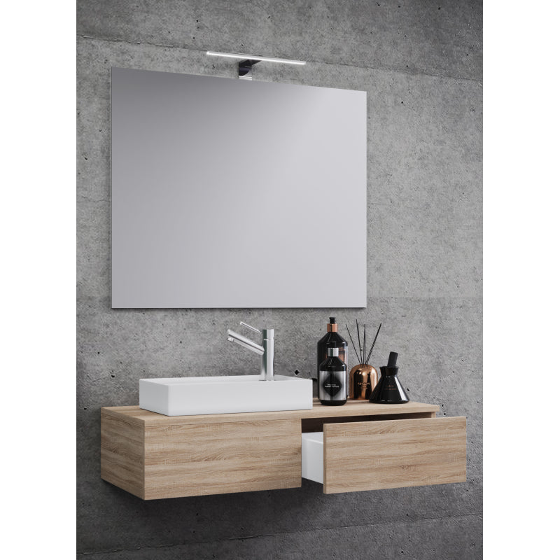 Spazio di Ezooza  Mobile Sospeso con lavabo in ceramica di alta qualità e specchio, Rovere Sonoma ,