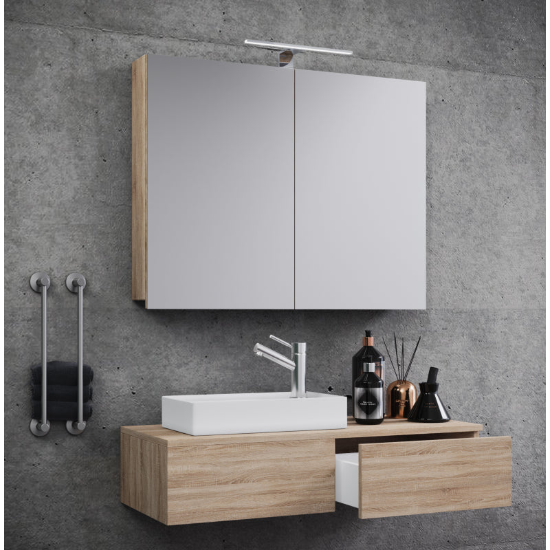 Spazio di Ezooza  Mobile Sospeso con lavabo in ceramica di alta qualità ed armadietto a specchio, Rovere Sonoma ,