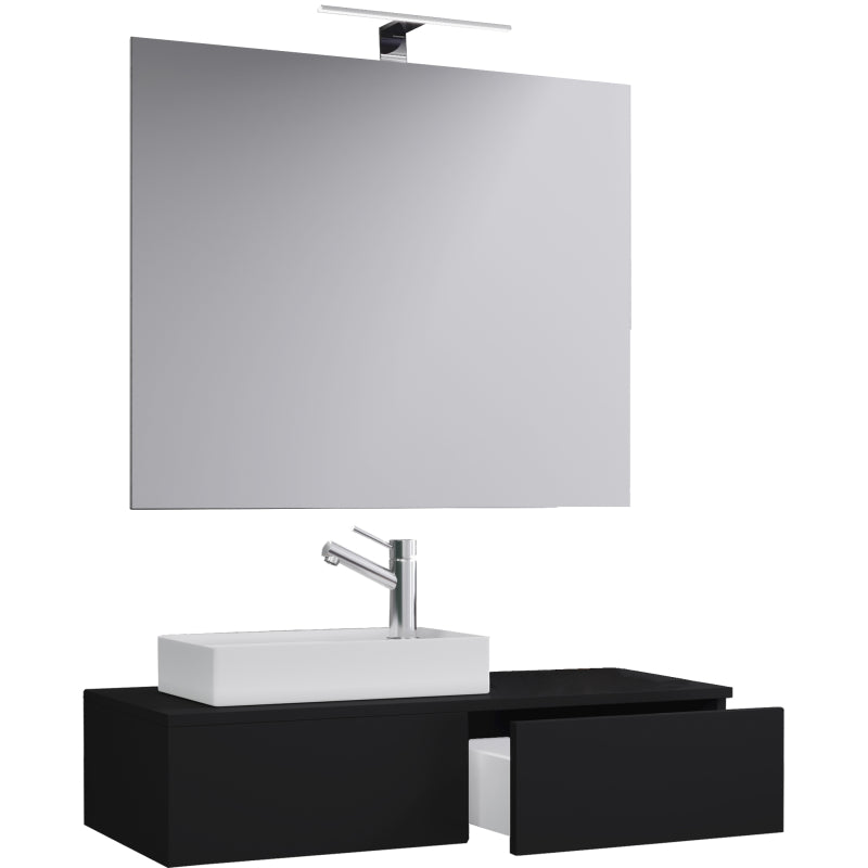 Spazio di Ezooza  Mobile Sospeso con lavabo in ceramica di alta qualità e specchio, Nero ,