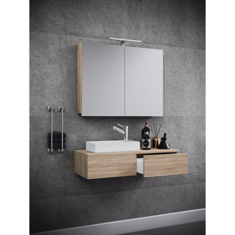 Spazio di Ezooza  Mobile Sospeso con lavabo in ceramica di alta qualità ed armadietto a specchio, Rovere Sonoma ,