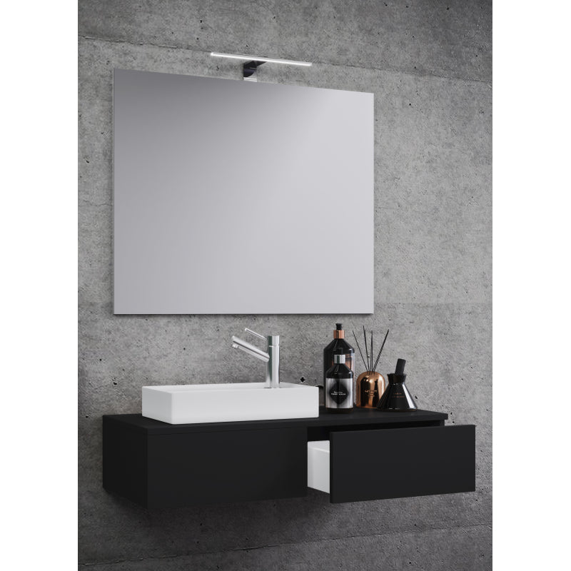 Spazio di Ezooza  Mobile Sospeso con lavabo in ceramica di alta qualità e specchio, Nero ,