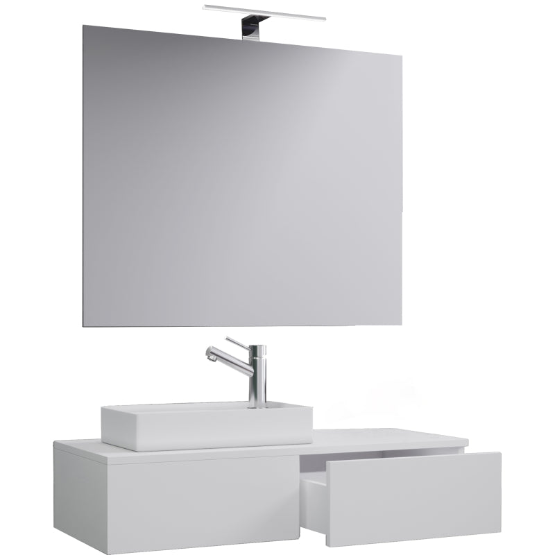 Spazio di Ezooza  Mobile Sospeso con lavabo in ceramica di alta qualità e specchio, Bianco ,