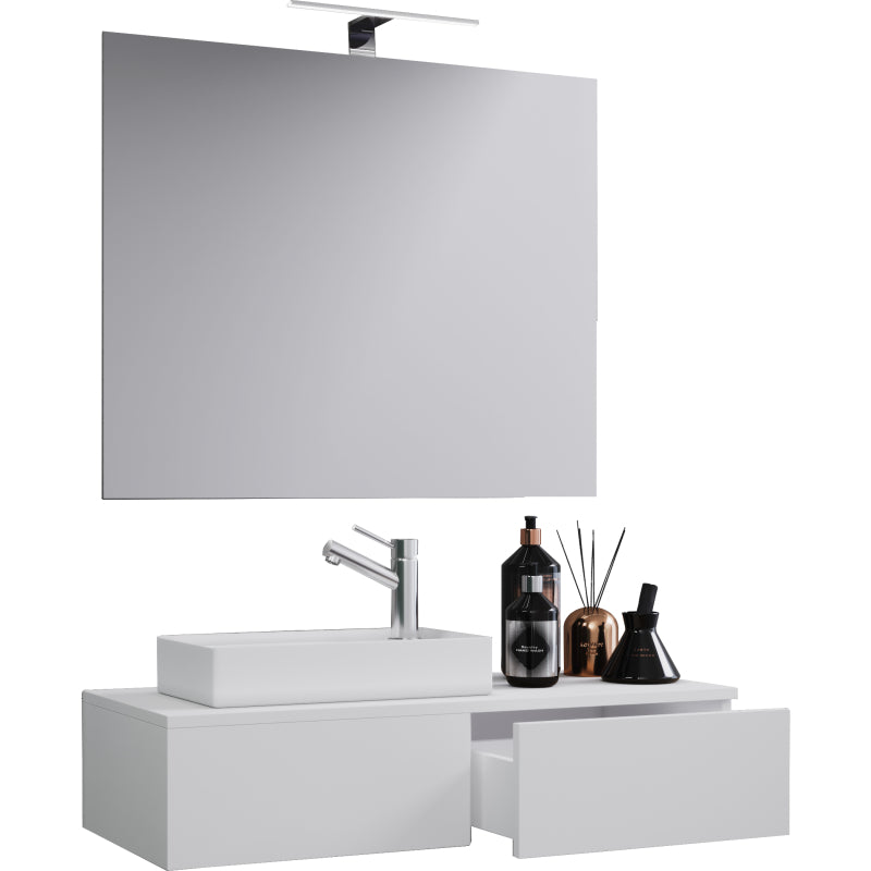 Spazio di Ezooza  Mobile Sospeso con lavabo in ceramica di alta qualità e specchio, Bianco ,