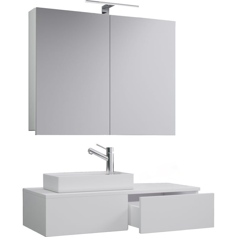 Spazio di Ezooza  Mobile Sospeso con lavabo in ceramica di alta qualità ed armadietto a specchio, Bianco ,