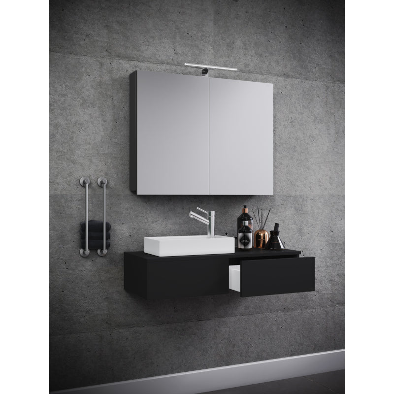 Spazio di Ezooza  Mobile Sospeso con lavabo in ceramica di alta qualità ed armadietto a specchio, Nero ,