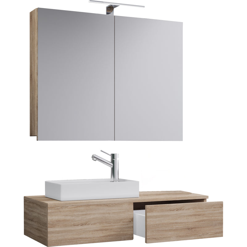 Spazio di Ezooza  Mobile Sospeso con lavabo in ceramica di alta qualità ed armadietto a specchio, Rovere Sonoma ,