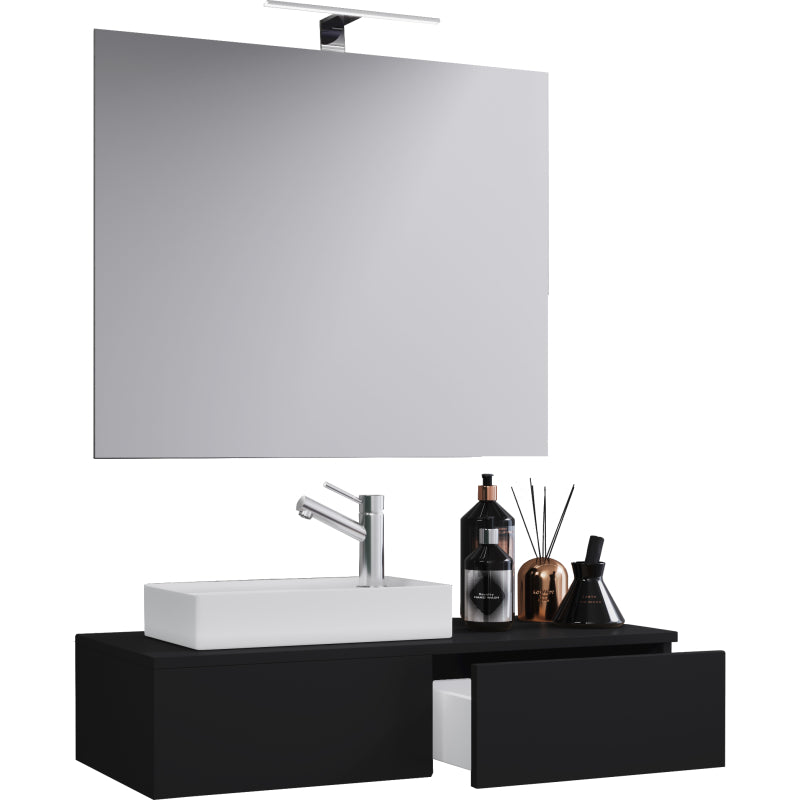 Spazio di Ezooza  Mobile Sospeso con lavabo in ceramica di alta qualità e specchio, Nero ,