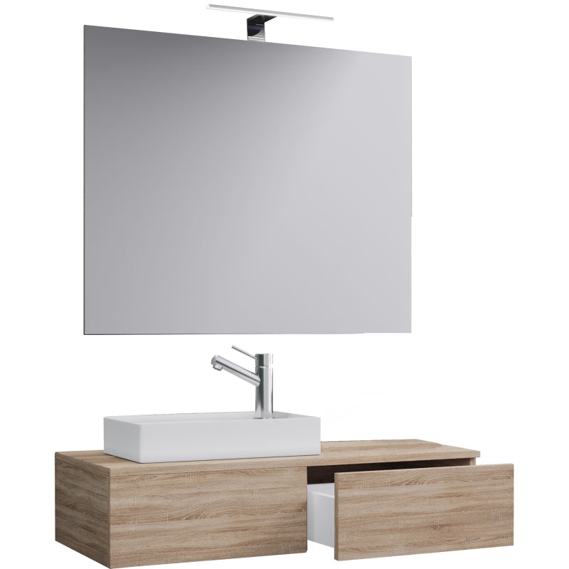 Spazio di Ezooza  Mobile Sospeso con lavabo in ceramica di alta qualità e specchio, Rovere Sonoma ,