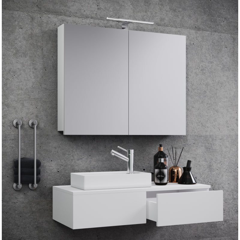 Spazio di Ezooza  Mobile Sospeso con lavabo in ceramica di alta qualità ed armadietto a specchio, Bianco ,